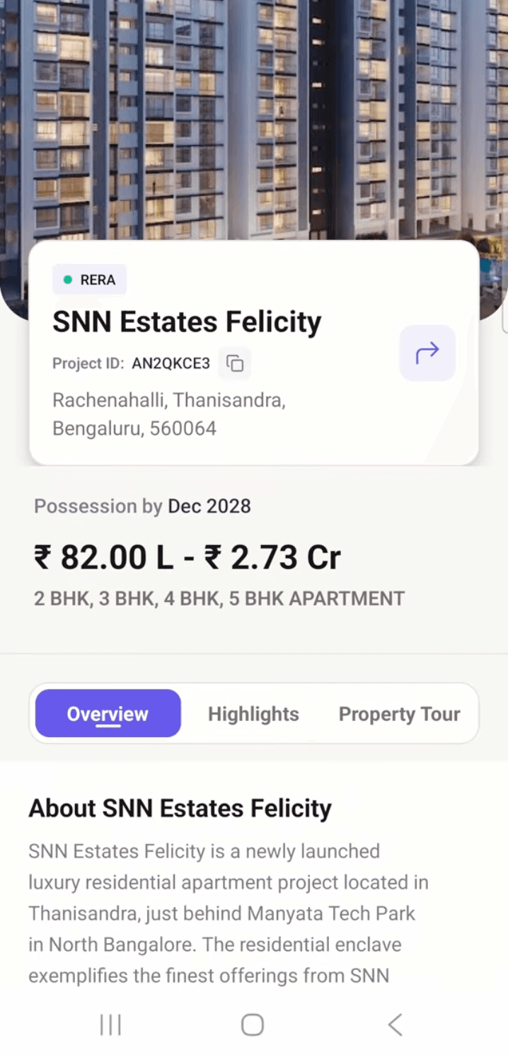 Brixi property detail with pricing, possession date, configurations, and overview